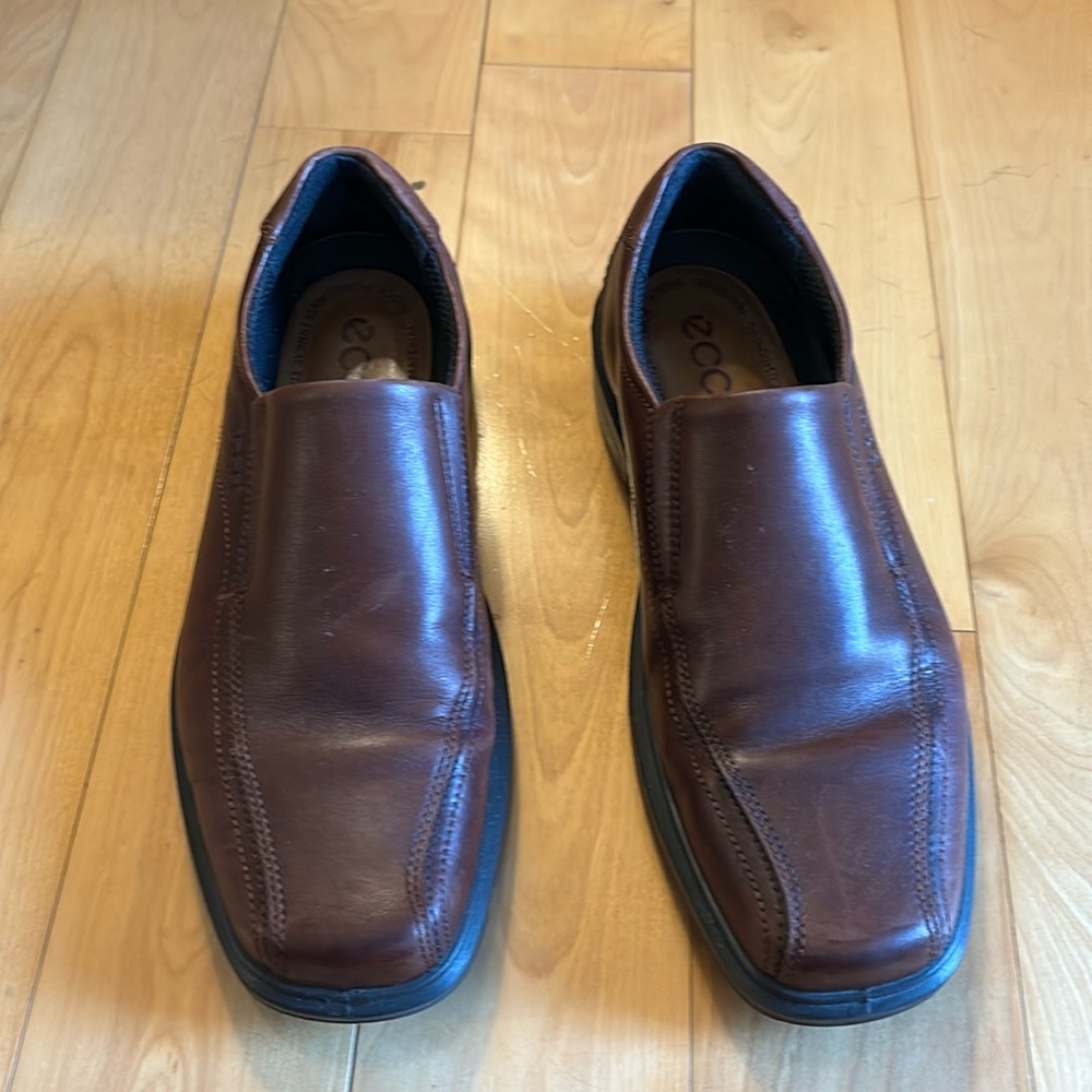 Mens Ecco Brown Leather Slip On Loafer Shoes